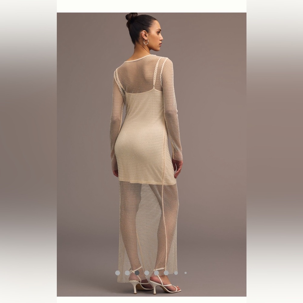 ✨ Sunday In Brooklyn anthropologie mesh rhinestone maxi dress slip NWT 1X Nude - Picture 11 of 17